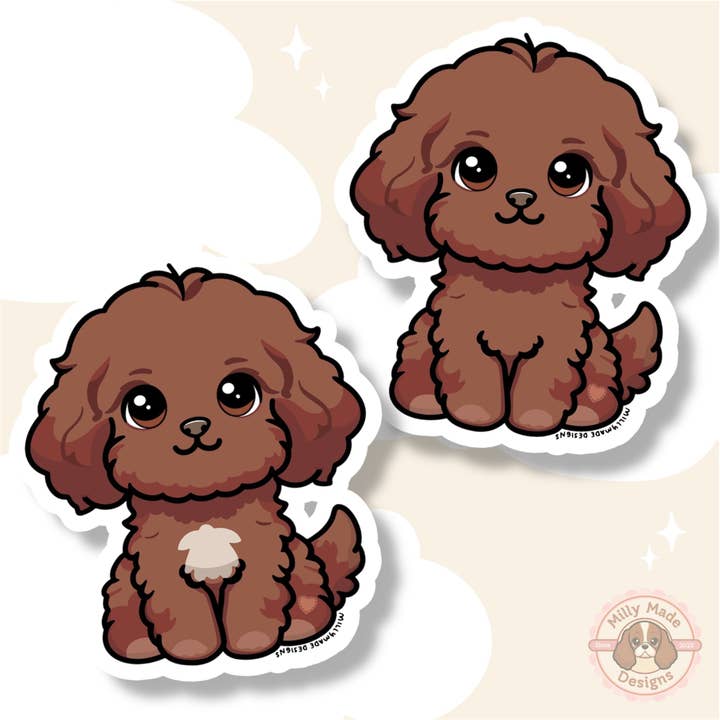 Ruby Brown Cavapoo Cavoodle Cavachon Dog Sticker | Cute Cartoon Vinyl Decal | Durable | For Laptops, Journals | Dog Lover Gift for wholesale by Milly Made Designs