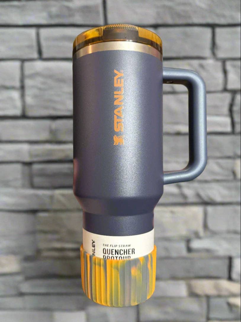 Olive Lane Accessories – wholesale Insulated mug/tumbler – Mustard Grey - FLUTED Silicone Tumbler Boot3
