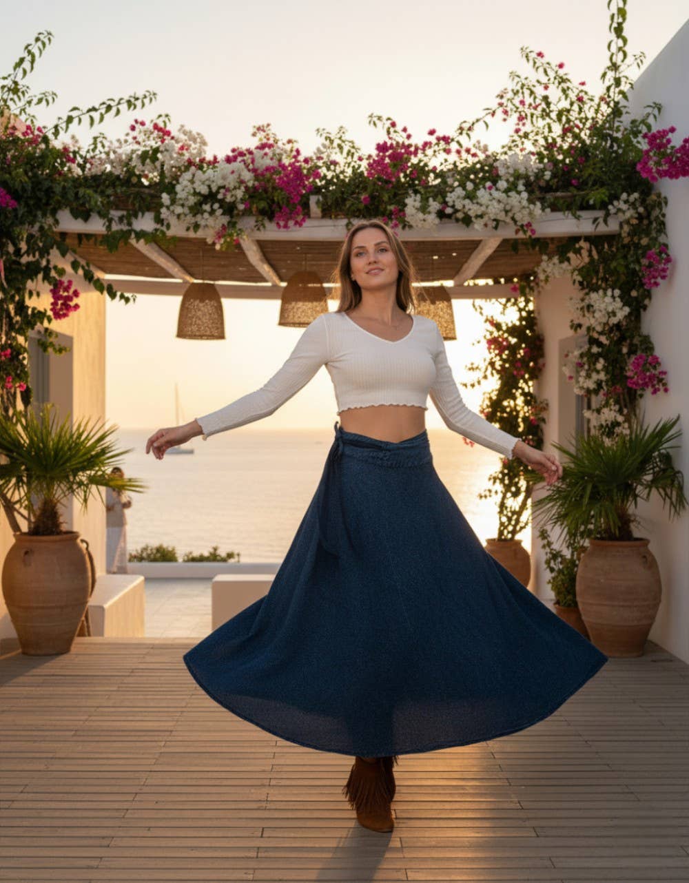 Kimago Look - Wholesale Skirt - Women's - Blue boho wrap long skirt | Kimago0