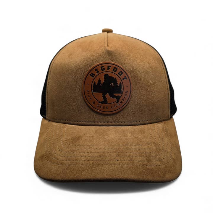PNW Apparel – wholesale Trucker hat – Unisex – Sasquatch Leather Patch 5-Panel Trucker Hat – Unique Cap4
