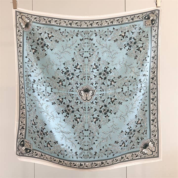 Classic Botanical Medallion Silk Scarf 90cm – Hand-Rolled Edge Square Scarf for wholesale by SueSilkHK