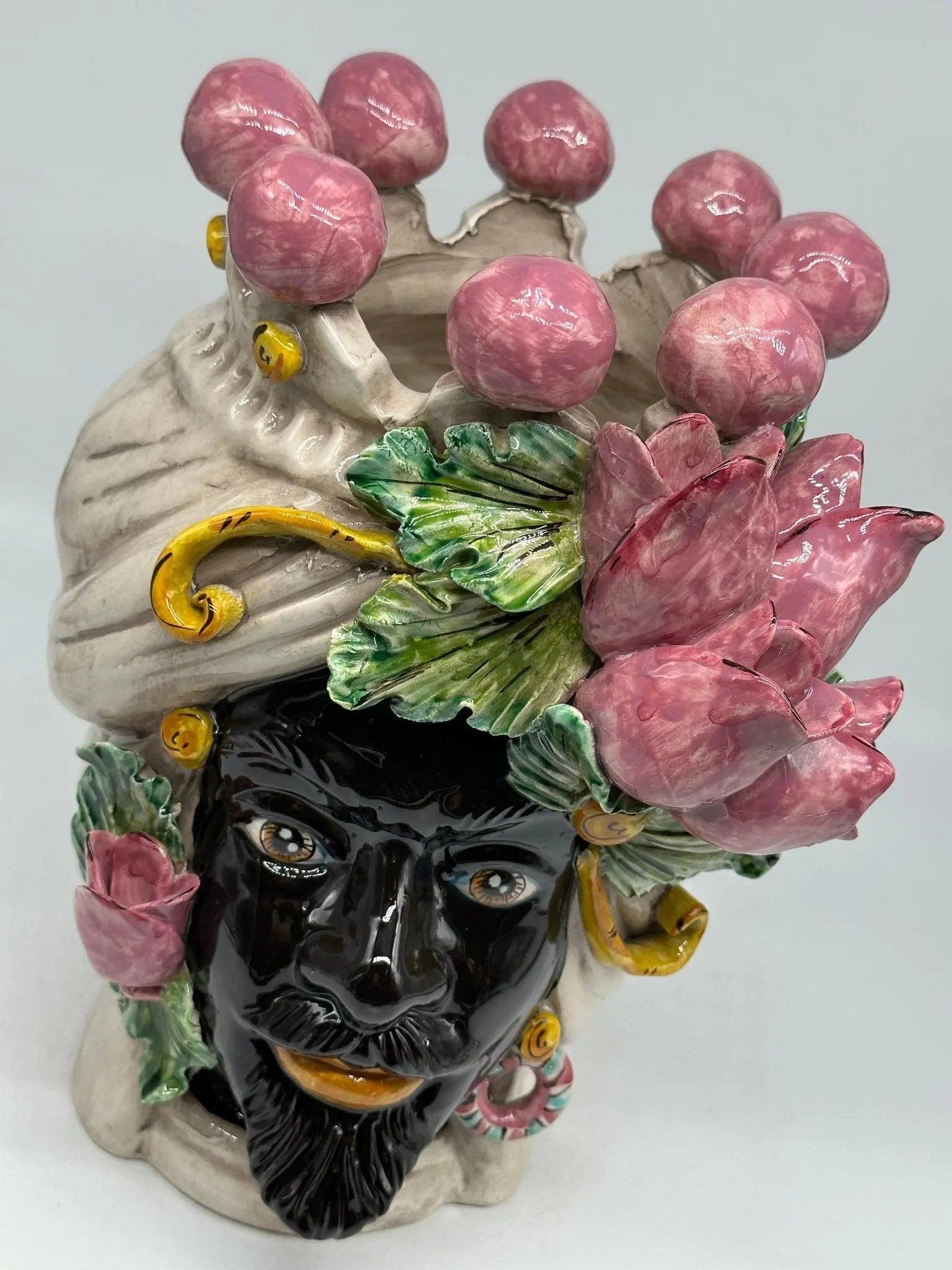DD Ceramiche Siciliane - Wholesale Decorative Figurine - Teste di Moro Tulips Rosa Ceramica Caltagirone cm H.30 L.23 Handcrafted2