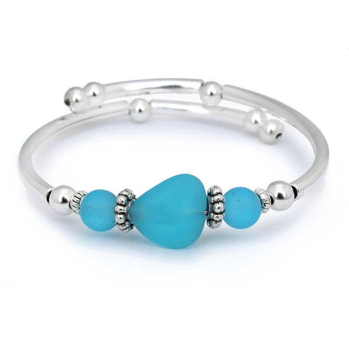 Aqua Sea Glass Single Bracelet for wholesale by Crazyartgrrl Jewelry
