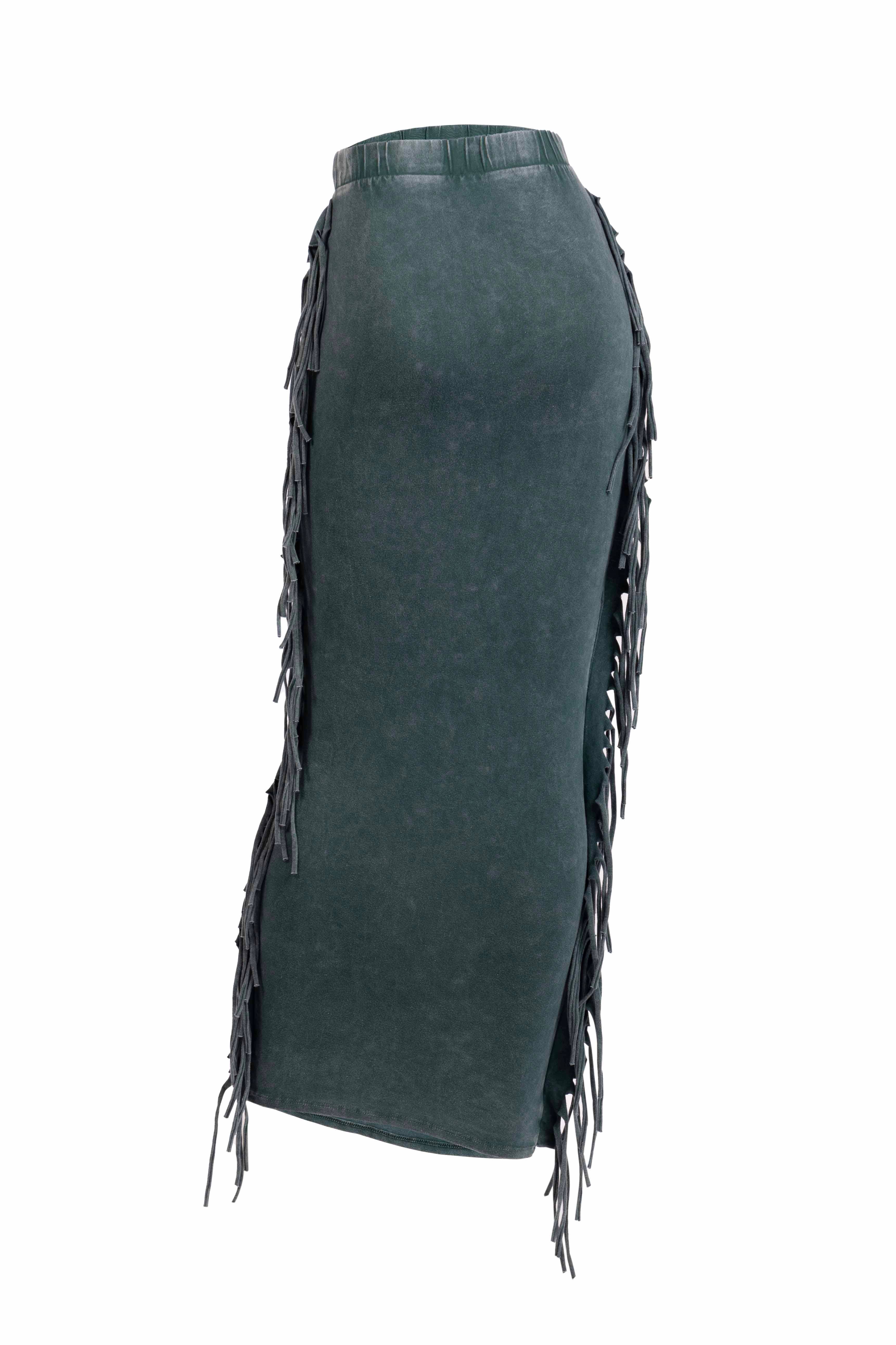 K Too - Vente Jupe – femme - Jupe longue à franges délavées minérales5