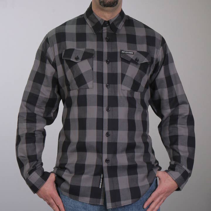 BLK GRY Hot Leathers FLM2001 Mens Black and Gray Long Sleeve Flannel Shirt for wholesale on Faire