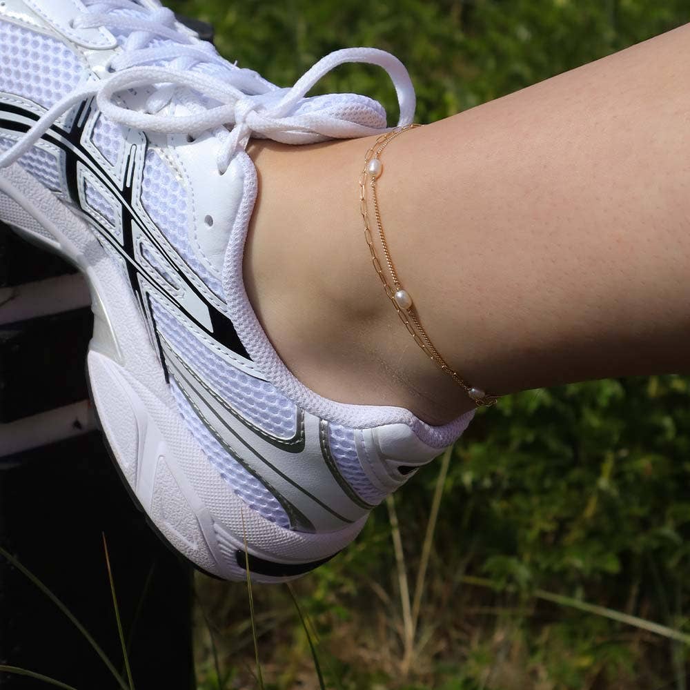 Koi Atelier - Wholesale Anklet - Parel enkelband met stoeprand goud gevuld1