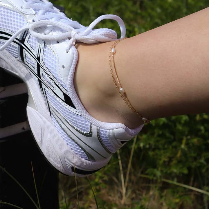 Koi Atelier - Wholesale Anklet - Parel enkelband met stoeprand goud gevuld1