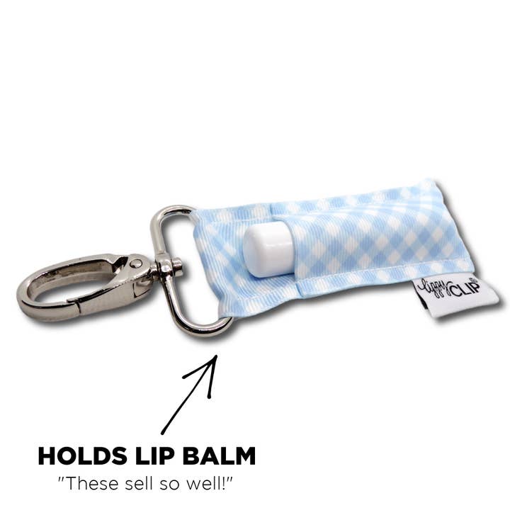 Light Blue and White Gingham LippyClip® Lip Balm Holder for wholesale by LippyClip Lip Balm Holder