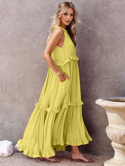ClassiQ - Wholesale Dress - Women's - Ruffled Sleeveless Tiered Maxi Dress with Pockets24
