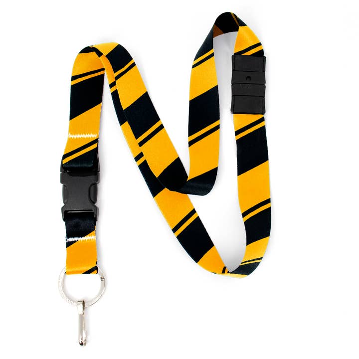 Black & Yellow Striped Breakaway Lanyard, Buckle, Flat Ring for wholesale by Buttonsmith