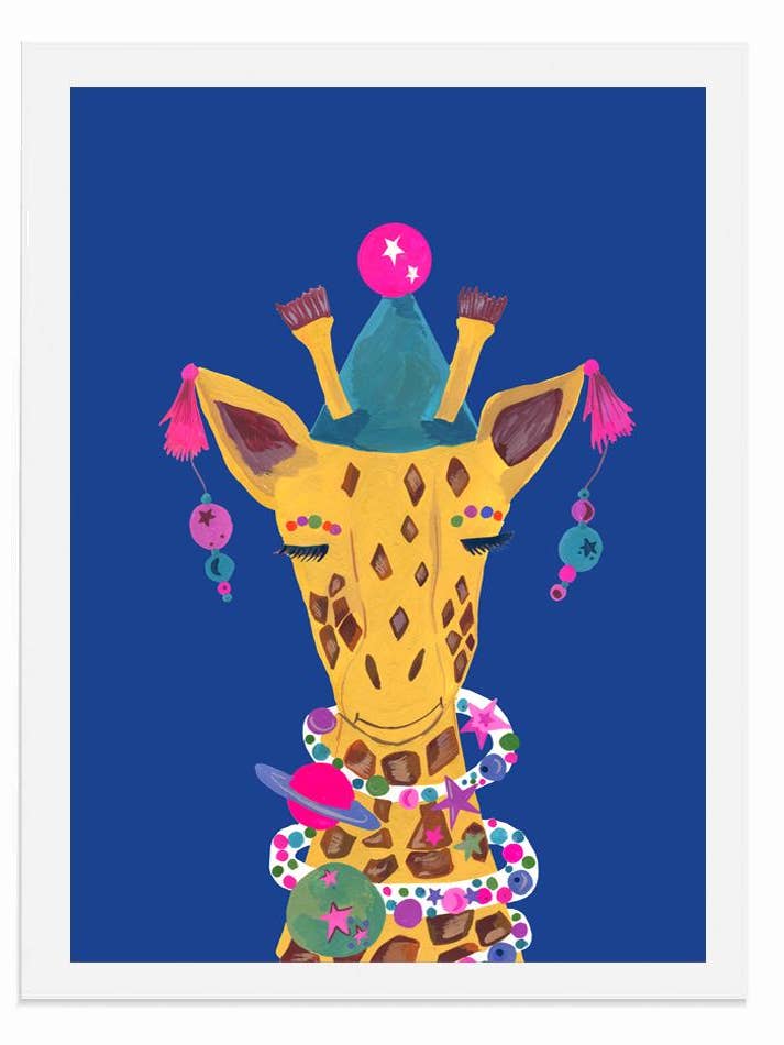 'Magical Party Giraffe' A3 Print for wholesale by Hutch Cassidy (Greetings Cards and Paper Goods)
