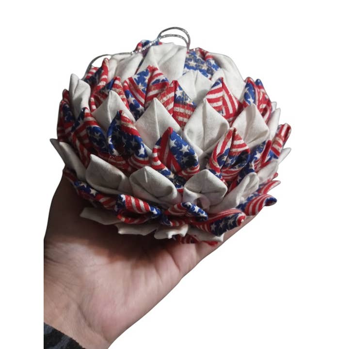 BLUE RIBBON ORNAMENTS – wholesale Ornament – American Flower Ball Ornament, Unique Xmas Decor, LXC88