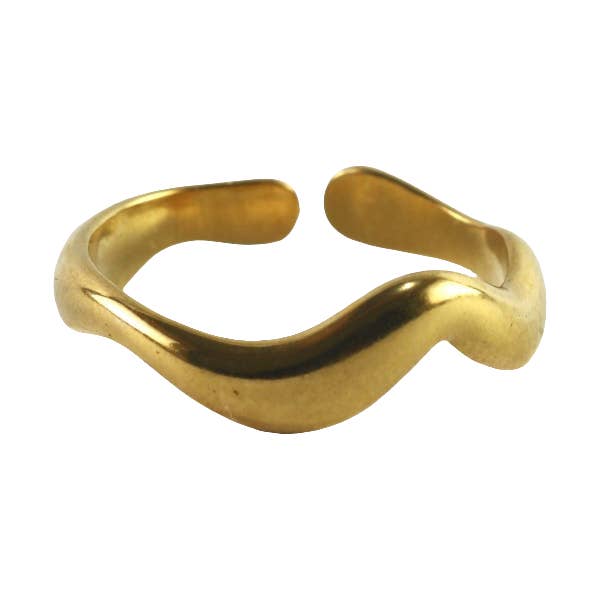 Minimalistic golden wave ring: adjustable size made of 18 stainless steel for wholesale by Positiva Jewelry