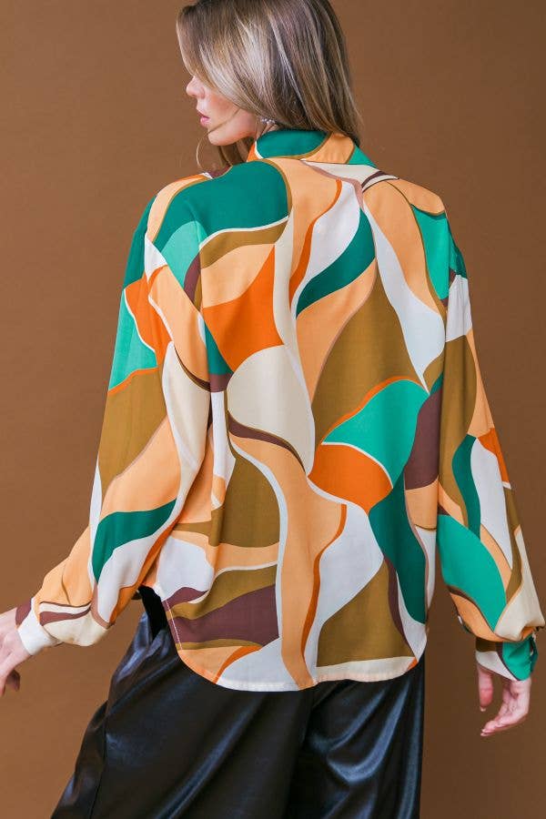 RUST GREEN A printed woven top - IT12679 for wholesale on Faire3