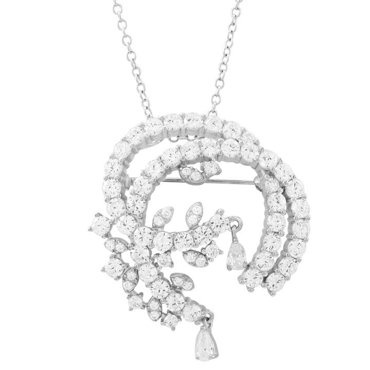 Rhodium Plated Sterling Silver CZ Brooch/Pin Pendant for wholesale by Dlux Jewels