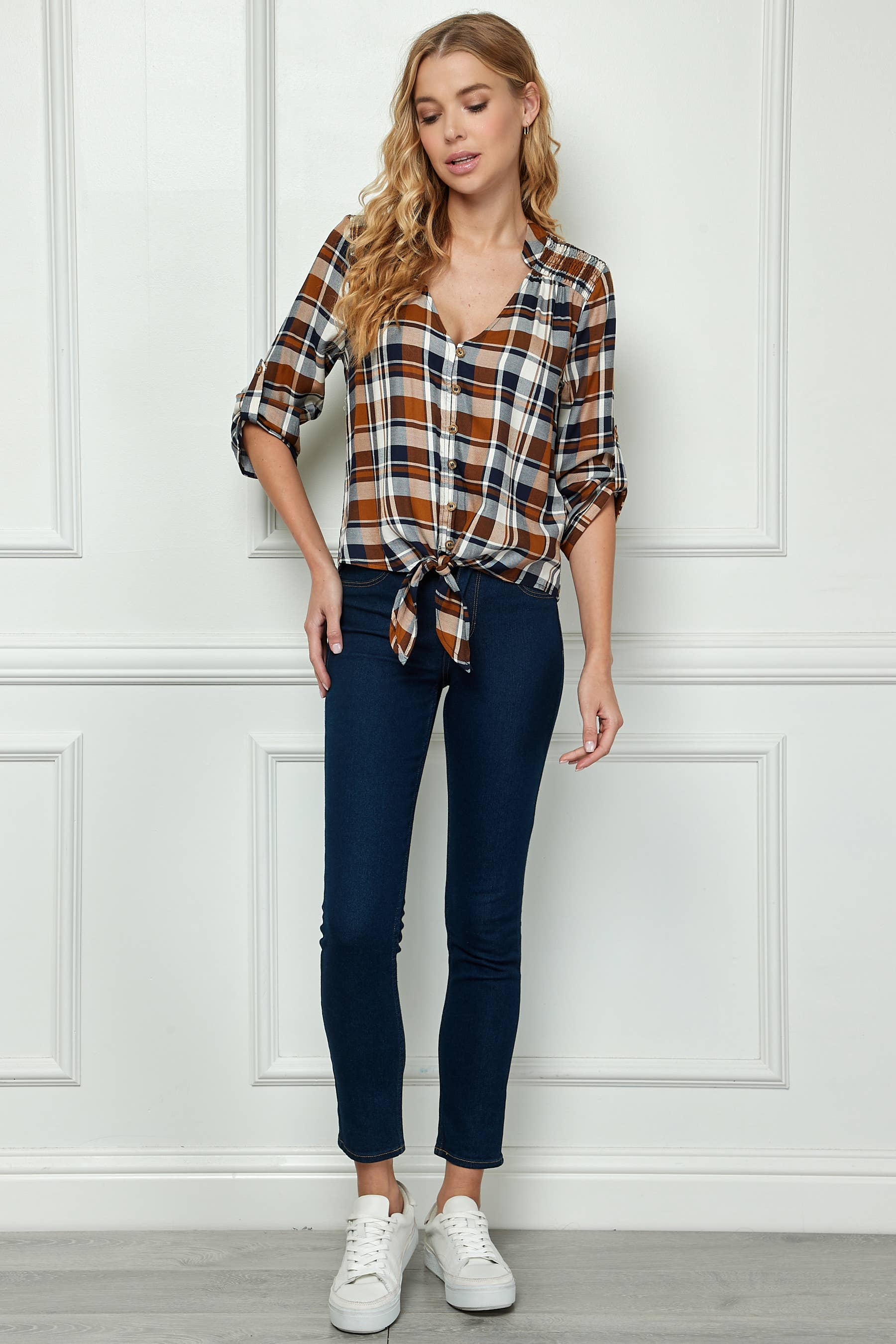 NAVY/SENAPE CAMICIA A MANICHE LUNGHE A QUADRI L75131K48 in vendita all'ingrosso su Faire8