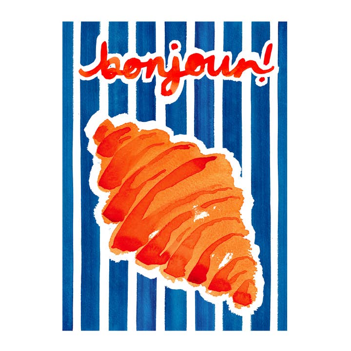 'Bonjour' Croissant - Impression d'art mural A3 pour la vente par Bella & The Moon