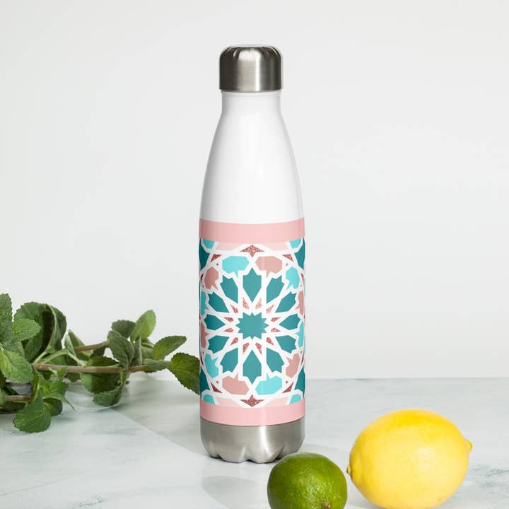 Stainless Steel Water Bottle - Arabian Geometric Pointed Star in Red Sea colors for wholesale by The Shamal