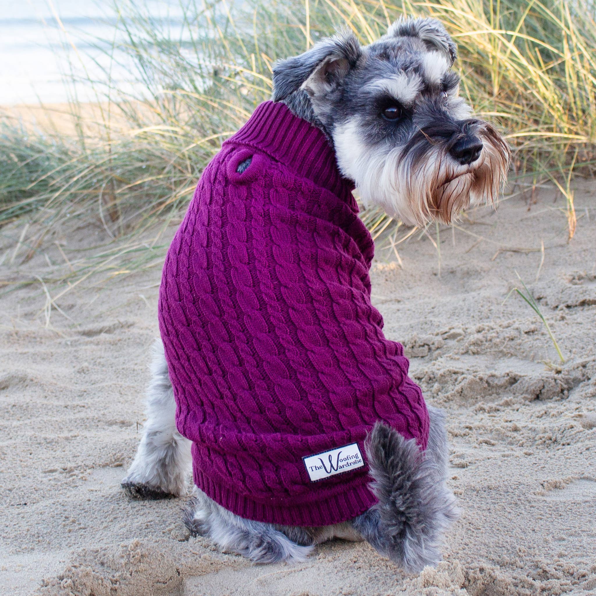 The Woofing Wardrobe – Engroshandel Sweater - Hund – Bordeauxfarvet økologisk bomuldstrøje med kabelmønster til hunde - The Woodbridge2