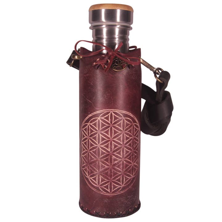 Mohogany - Flower of life - Deluxe Water Bottle Holder for wholesale by Vesica
