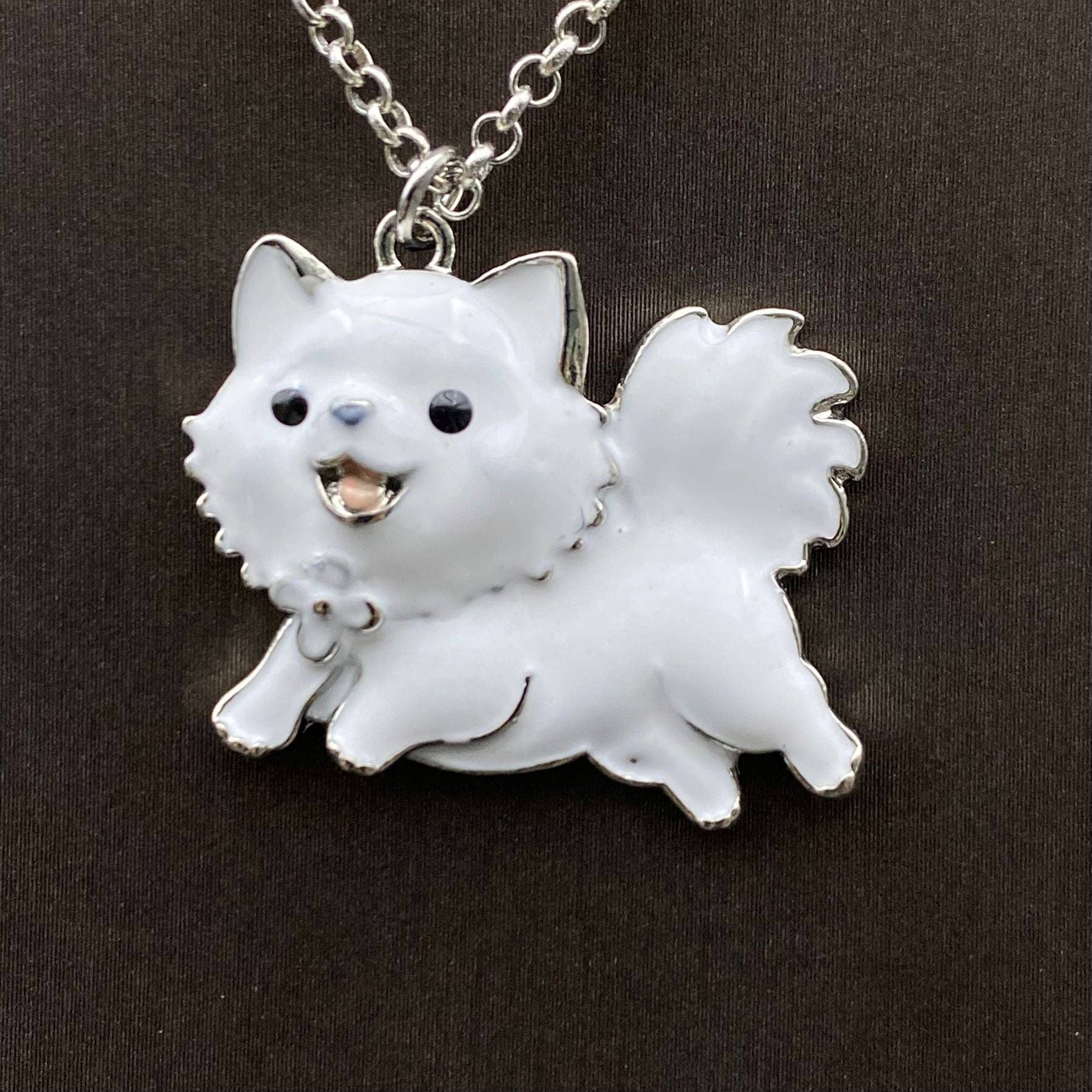 Mio Queena - Wholesale Pendant/Charm Necklace - Enamel White Dog Pomeranian Charm Necklace2