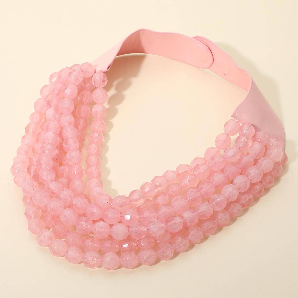 Sensibling Corp. - Wholesale Beaded/Pearl Necklace - Marbled Faceted Ball Beaded Multi Layered Faux Leather Magnetic Necklace8