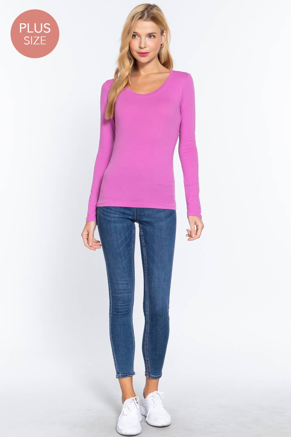 Active Basic | Active USA - Wholesale Knit Top - Women's - [PLUS SIZE] Long Sleeve Scoop Neck Top32