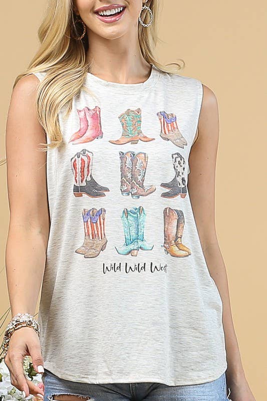 OATMEAL AV079-DAKOTA BOOTS PRINT TOP for wholesale on Faire6