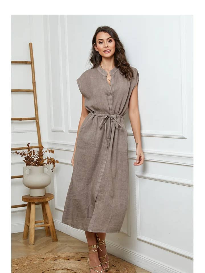 Long dresses in 100% Linen REF. 6085 for wholesale by LÉA & LUC