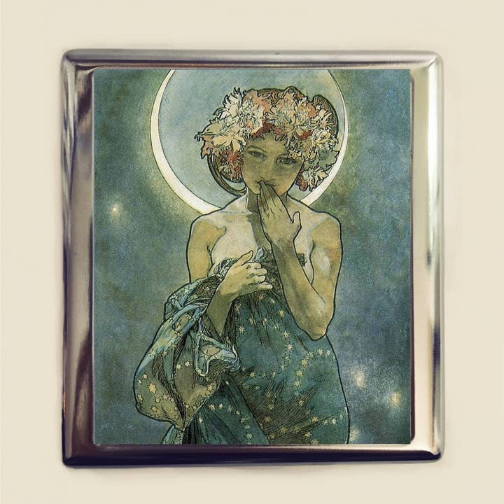 Alphonse Mucha Moon Business Card ID Holder Art Nouveau Art for wholesale by FringePop