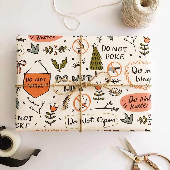 Do Not Open Christmas Wrapping Paper - 3 sheet roll for wholesale by Abbie Ren Illustration