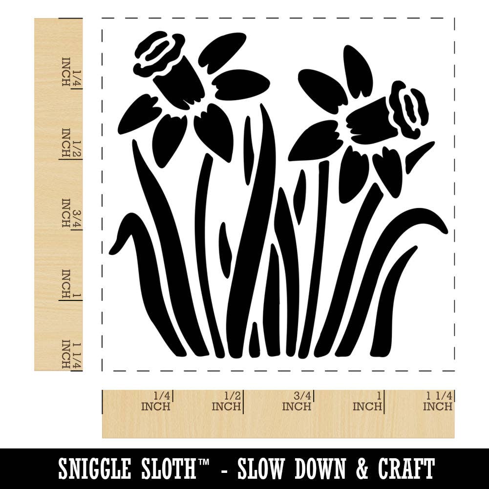 Sniggle Sloth - Wholesale Rubber/Decorative Stamp - Daffodil Flowers Square Rubber Stamp for Stamping Crafting0