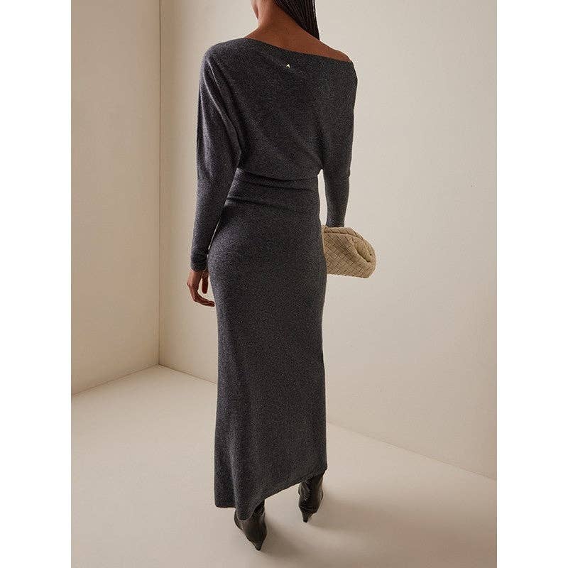 GREY Asymmetric Cashmere All-Match Long Sleeve Maxi Dress for wholesale on Faire1