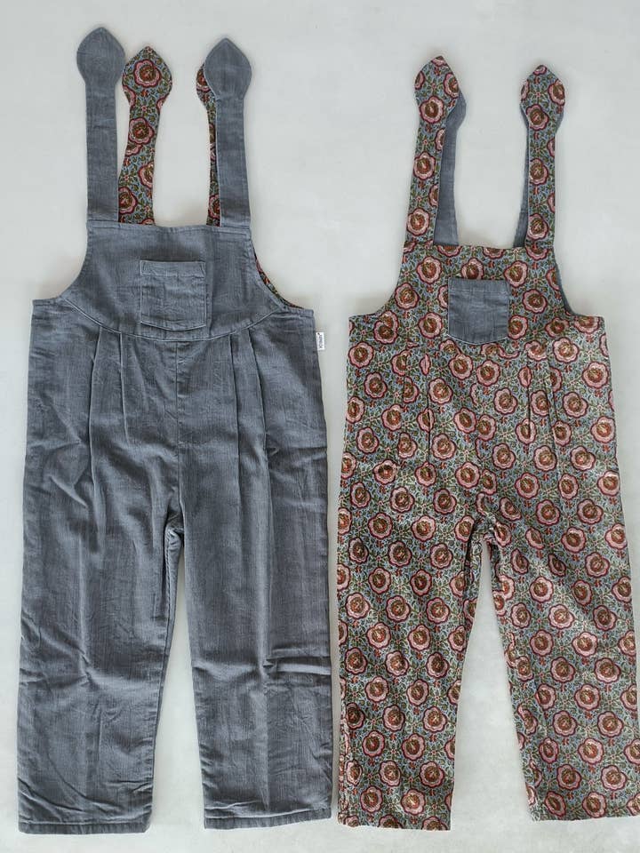 Yo Baby - Wholesale Jumpsuit - Baby - Reversible Solid Grey Corduroy & Grey Floral Printed Jumpsuit : Infant : Baby : Toddler : Tween : Kids