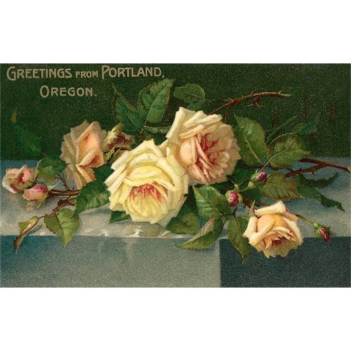 Greeting Card OR-411 Greetings from Portland, Roses for wholesale by Found Image Press