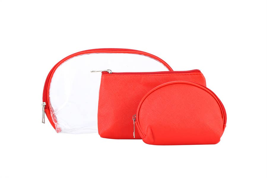 Nima Accessories Inc - Wholesale Makeup/Cosmetic Bag - Ladies 3 Piece Clear See Thru Metallic Cosmetic Bag3