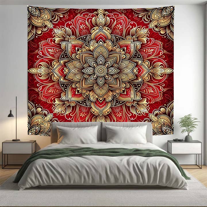 Tapiz de mandala con estampado floral, plástico ABS, dorado y bohemio, psicodélico, para colgar en la pared, decoración bohemio para venta al por mayor de Adore India