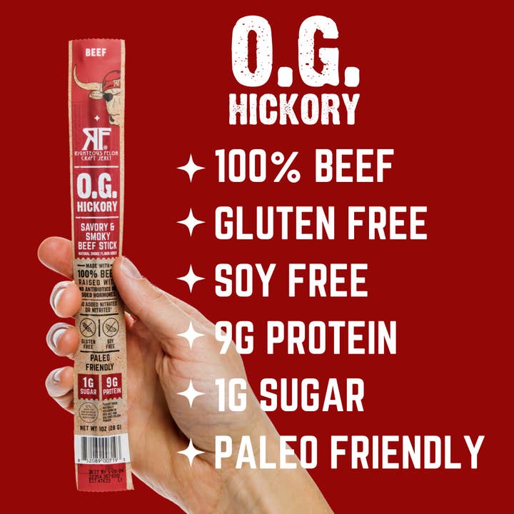Righteous Felon Craft Jerky - Wholesale Jerky - O.G. Hickory Beef Stick - 24 Pack