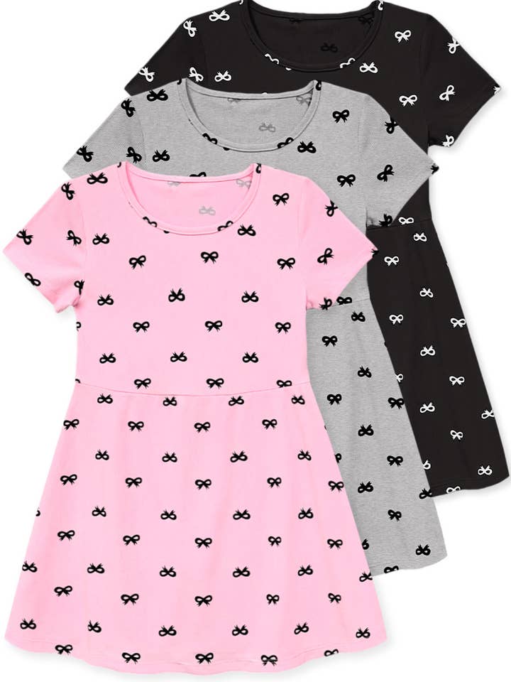 Robe patineuse fille à manches courtes avec imprimé nœud pour la vente par Cutie Patootie Clothing