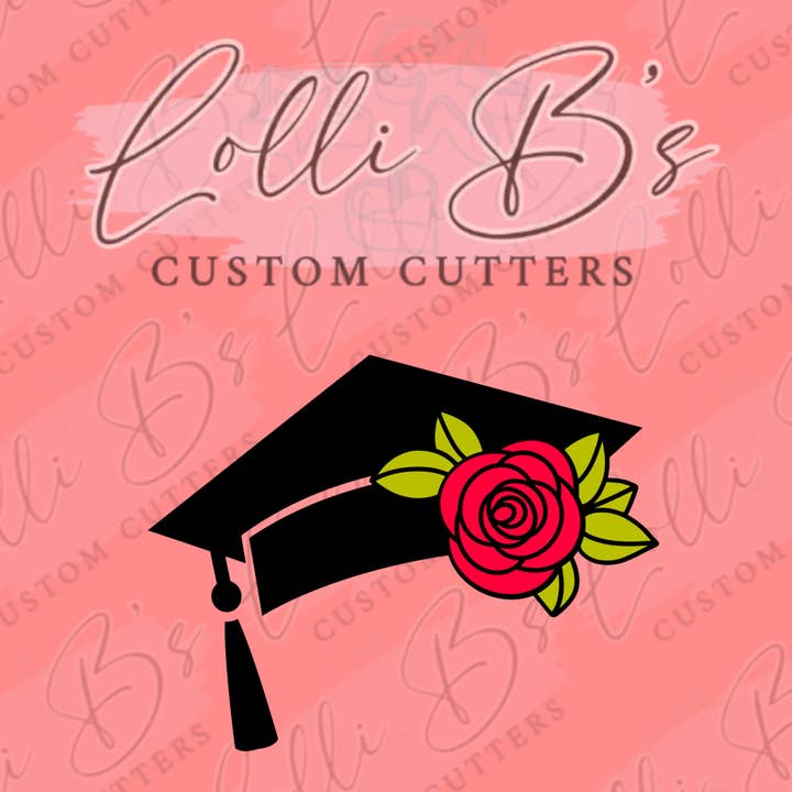 Lolli B Custom Cutters - Wholesale Cookie Cutter - Graduation Cap Roses Or Flowers Cookie Cutter