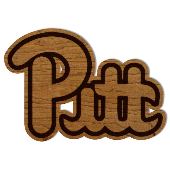 University of Pittsburgh Pitt Script Wall Hanging – Crafted from Cherry and Maple Wood - Pitt Panthers for wholesale by LazerEdge