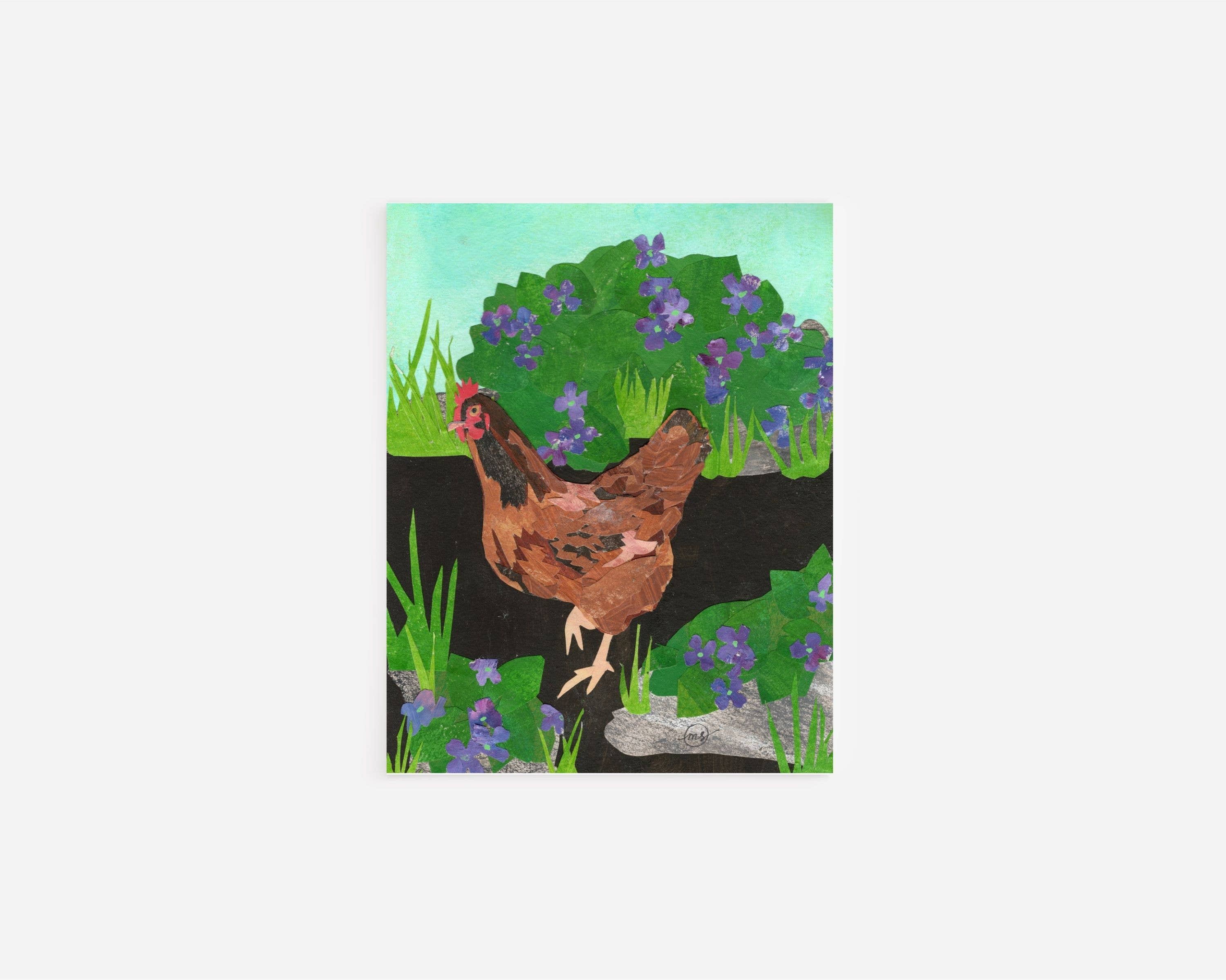 Mandy Warhol Fine Art - Wholesale Everyday Greeting Card - Rhode Island Red Chicken Blue Violet Note Card