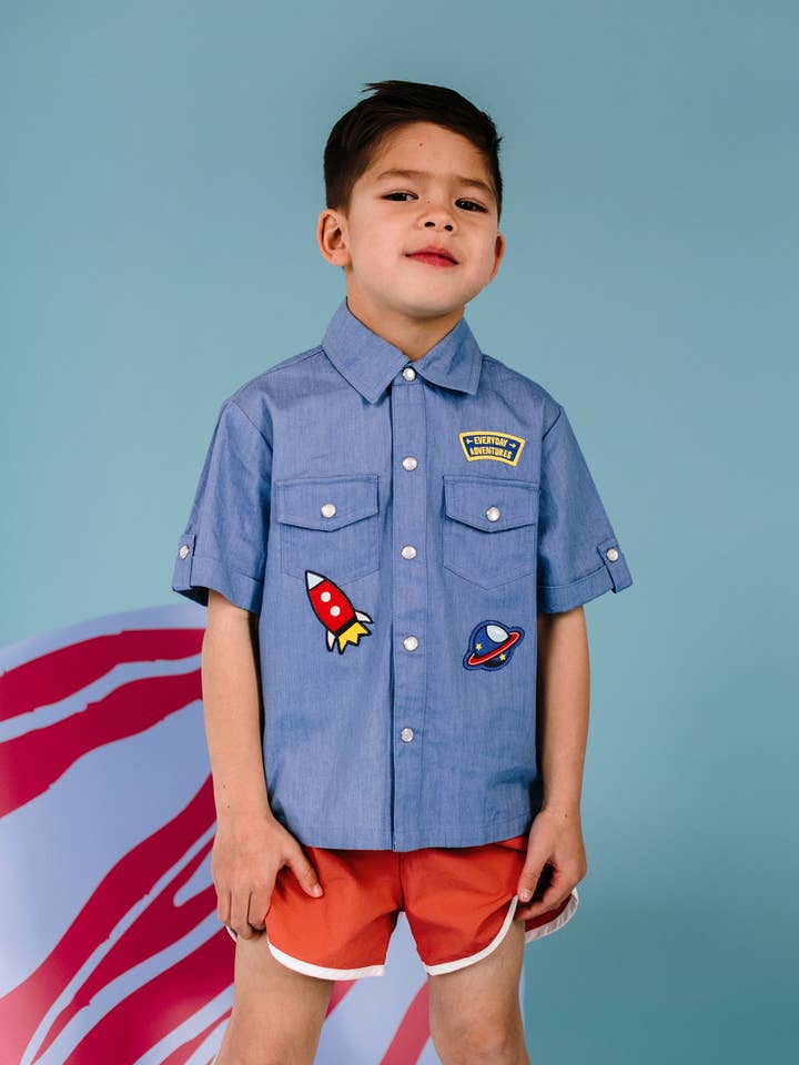 CAMISA DE MANGA CORTA ROCKET CHAMBRAY para venta al por mayor de Rock Your Baby