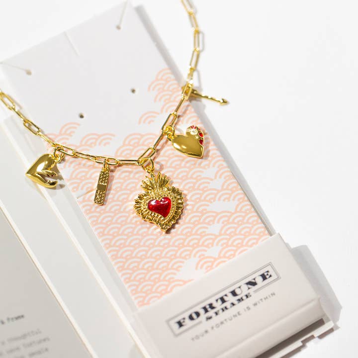 Fortune & Frame – Großhandel Armband mit Charms/Anhängern – Herz Phasen Bettelarmband - Gold