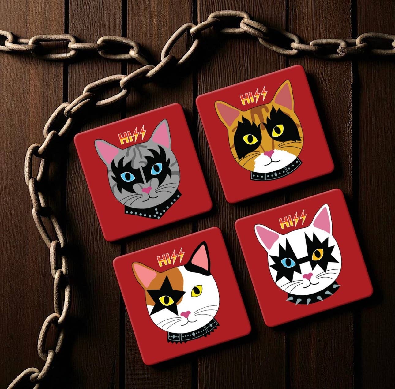Naked Decor – wholesale Coasters – Set/4 MDF Coasters - Variety Pack: HISSING HISS CAT1