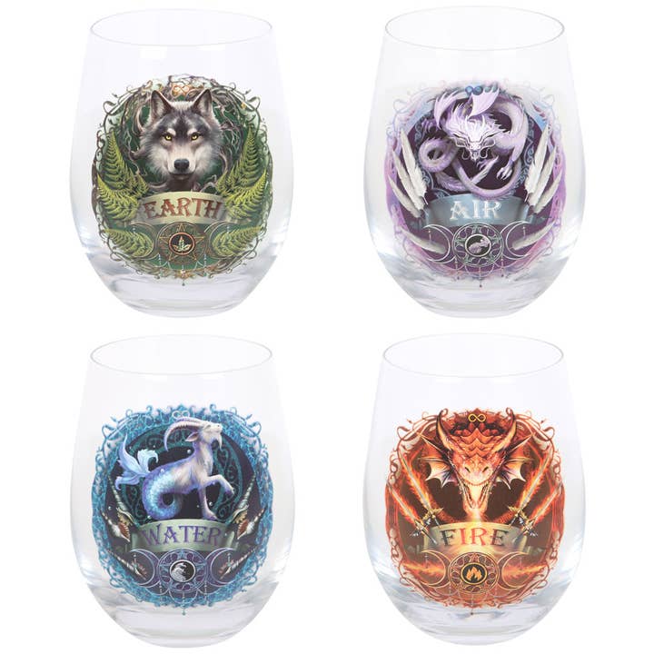 Something Different Wholesale - Wholesale Wine Glass - Set of 4 Elemental Stemless Wine Glasses by Anne Stokes