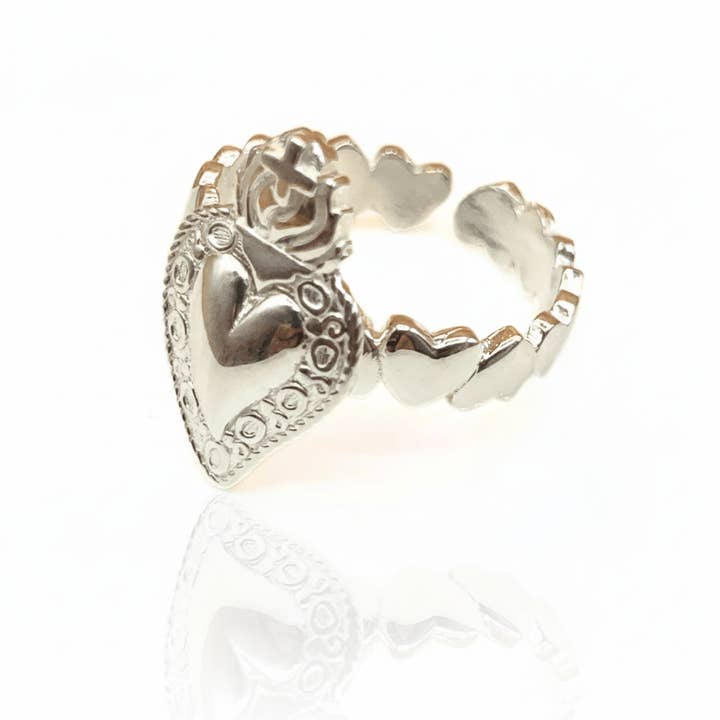 Guadalupe Gifts - Wholesale Band/Stacked Ring - Silver Adjustable Sacred Heart Ring1