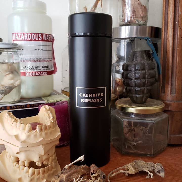 Cremated Remains Insulated Water Bottle with Tea Infuser for wholesale by Defensive Wounds