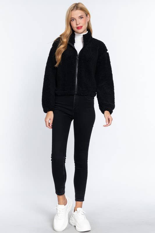 Active Basic | Active USA – Engroshandel Jakke - Dame – Langærmet Mock Hals Imiteret Pels Zip-up Jakke9