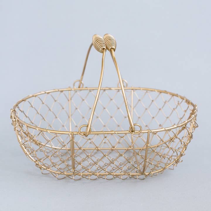 Indy Supply Co - Wholesale Basket - Champagne Gold Oblong Wire Basket | Shallow Gold Double Swin3